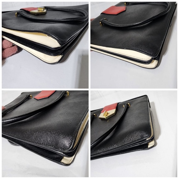 Authentic PRADA Saffiano Tri-Color Turn Lock Bianco Rosso Bag Black - Picture 14 of 14